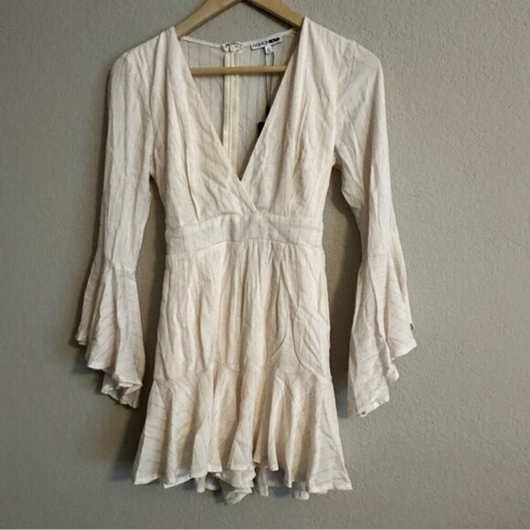 Fashion Nova Ring A Bell Stripe Romper - Ivory Size XS - Picture 3 of 16